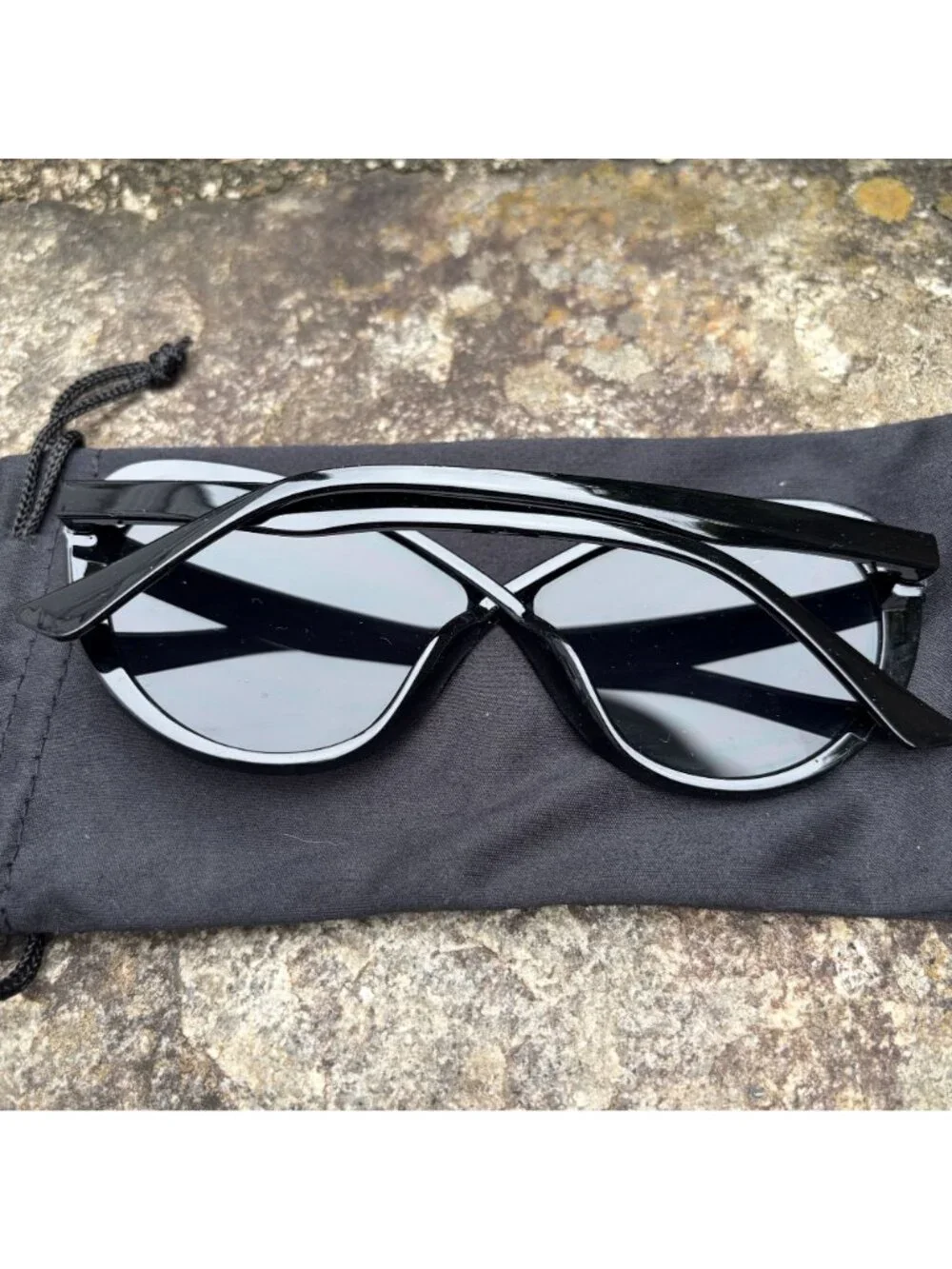 Crossover Bridge Infinity Sunglasses Glossy Black Oversized Butterfly Cat Eye
